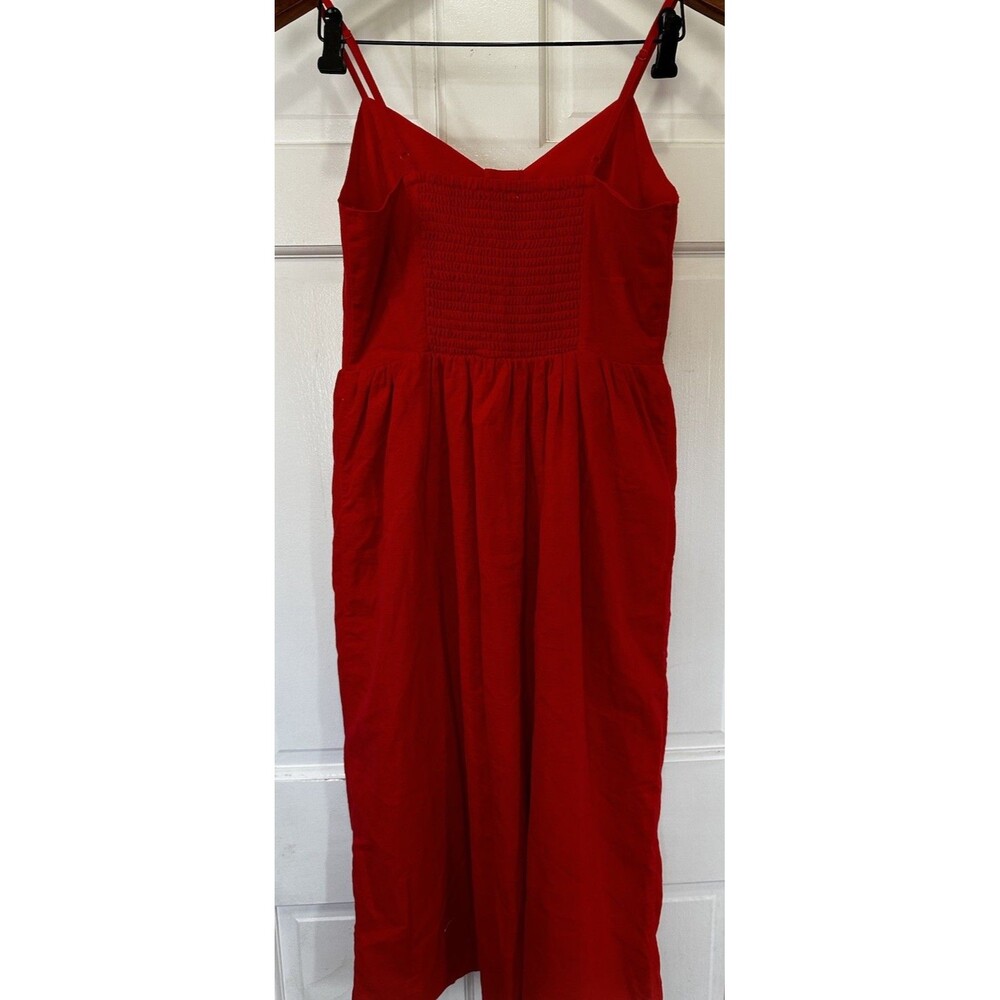 American Eagle Outfitters Red Button-Front Midi Sundress V-Neck Cotton Size S - Picture 6 of 8